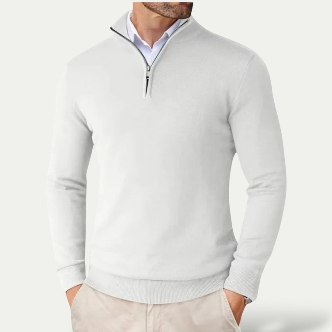 Classic men's half-zip pullover for versatile layering, perfect as a stylish long sleeve sweater.