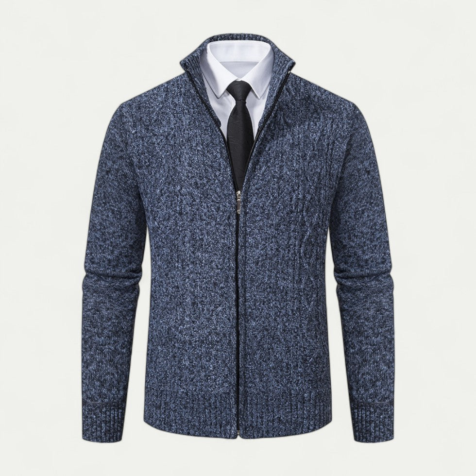 High-quality men's knitted zip cardigan, a comfortable & fashionable layer for contemporary men's style.