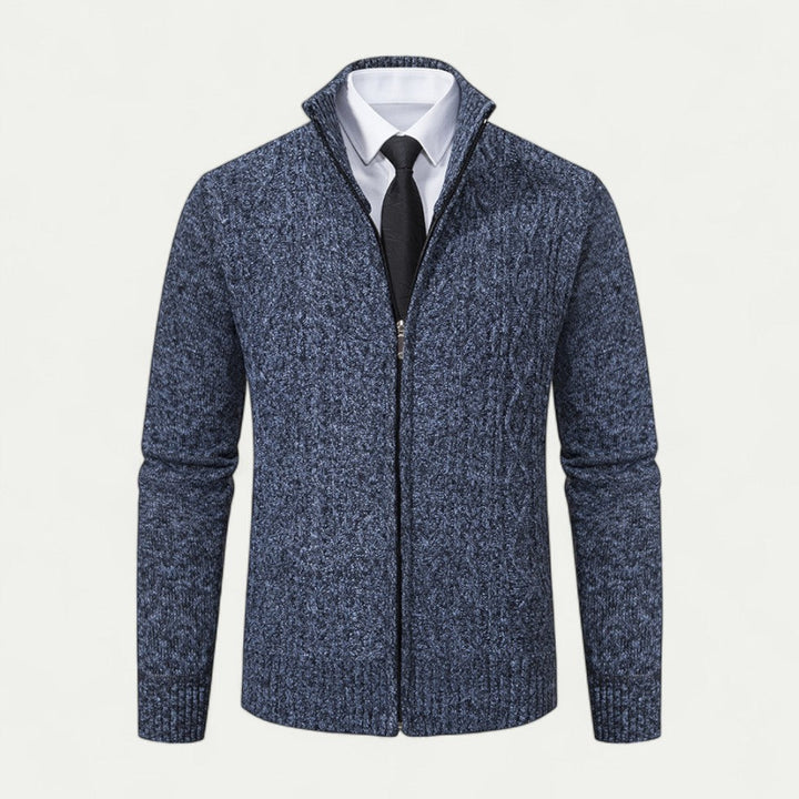 High-quality men's knitted zip cardigan, a comfortable & fashionable layer for contemporary men's style.