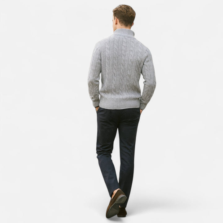Comfortable men's open-front cardigan sweater, an all-season layering piece for a modern, casual, or smart casual style.