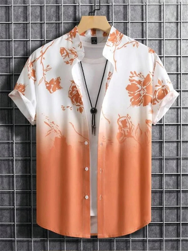 Men's stylish short-sleeve button-down print shirt, perfect for casual summer fashion.