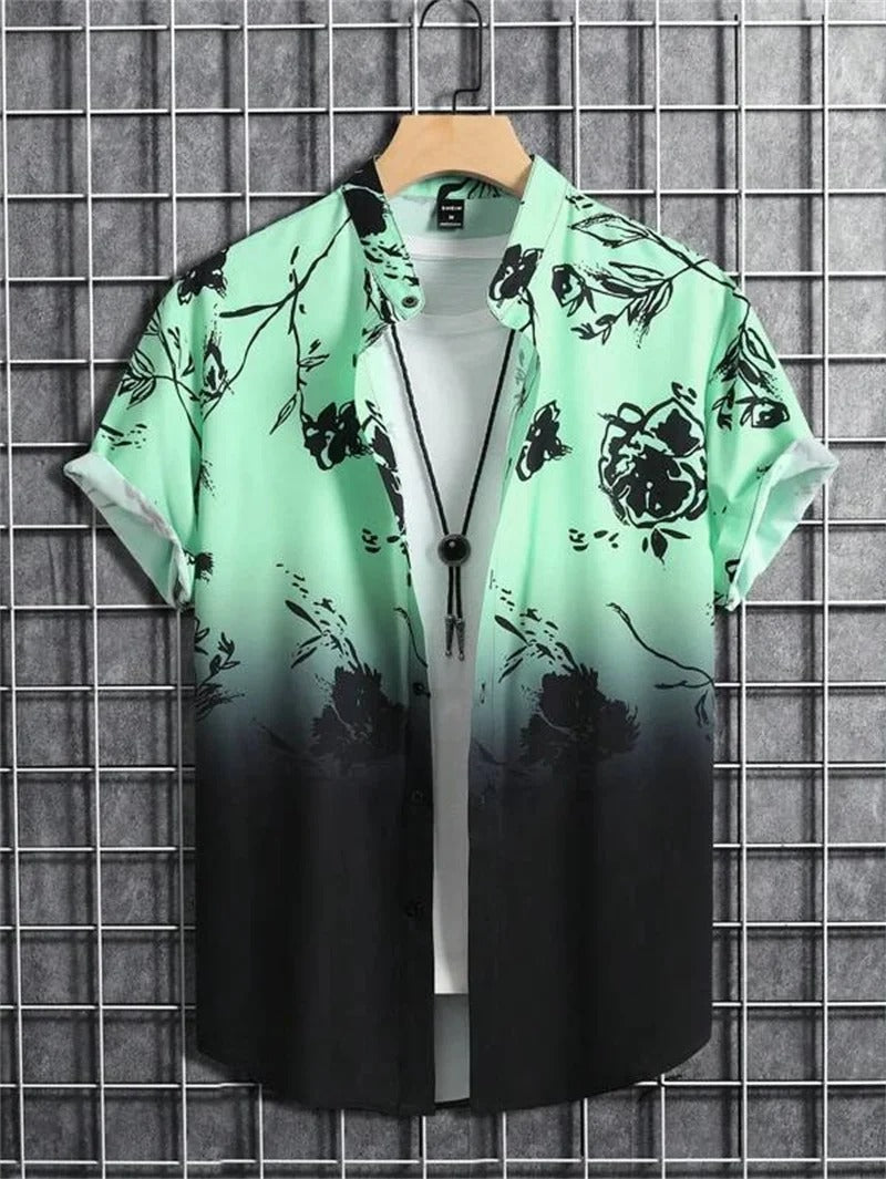 Comfortable men's patterned short-sleeve shirt, lightweight and casual for summer.