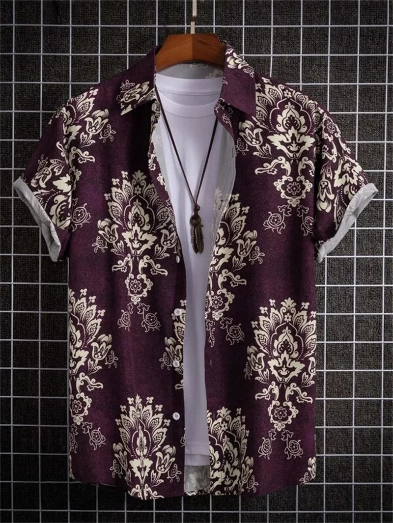 Men's casual button-down print shirt, short-sleeve and perfect for summer outfits.