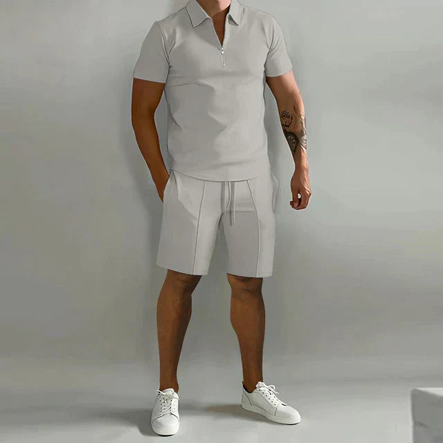 Breathable lightweight men's smart casual polo & shorts set, perfect for ultimate summer comfort and style.