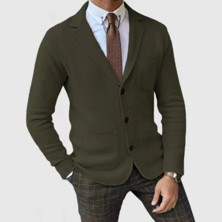 Men's stylish two-button notch lapel blazer, perfect for modern business attire & smart casual looks.