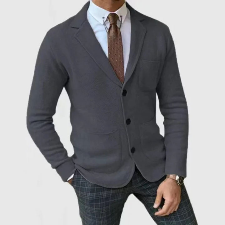 Modern men's fashion blazer, featuring a stylish notch lapel & two-button front for sharp business attire.