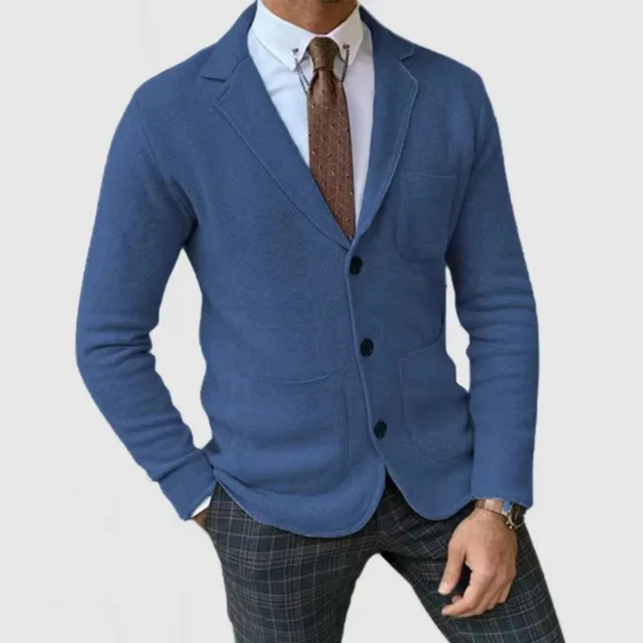 Sophisticated men's two-button blazer with notch lapel, enhancing smart casual and formal business attire.