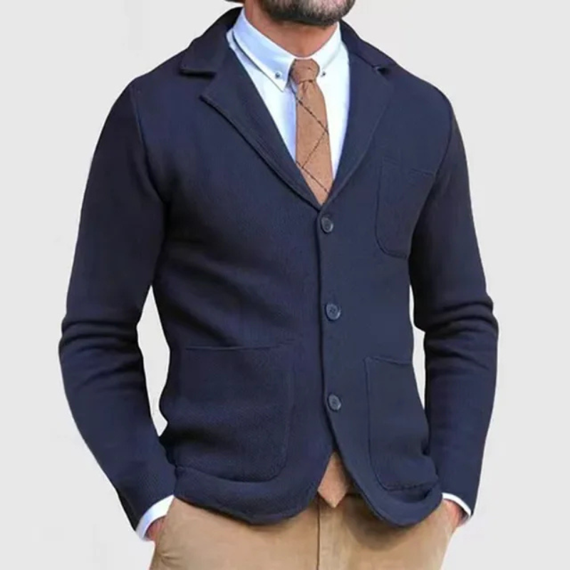 Men's stylish two-button notch lapel blazer for modern menswear, suitable for business & smart casual.