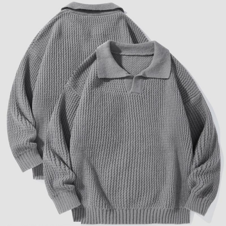 Waffle knit long-sleeve collared shirt for men, perfect for a casual and stylish look.