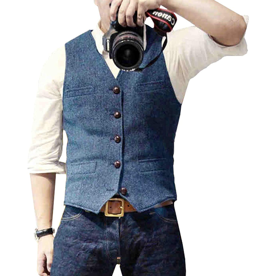 Men's stylish wool blend gilet vest, tailored for smart casual or formal layered looks.