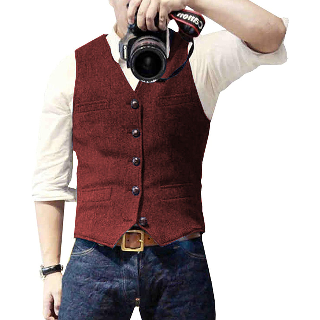 Multi-color men's stylish wool blend gilet vest, versatile for smart casual and formal layered fashion.
