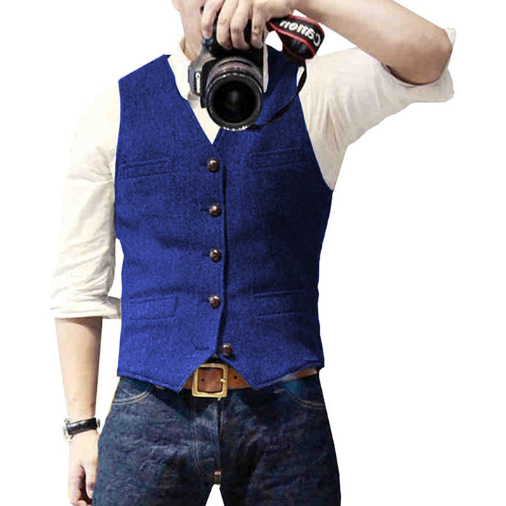 Versatile men's wool blend gilet vest, perfect for layered smart casual or formal fashion looks.