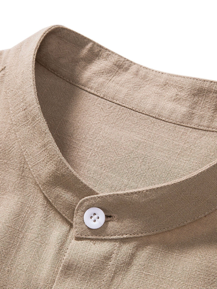 Casual men's two-piece set for summer. Relaxed fit shirt with rolled cuffs & matching comfortable pants.