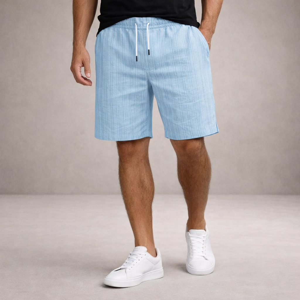 Lightweight men's casual shorts with drawstring waist, ideal for beach & vacation outfits.