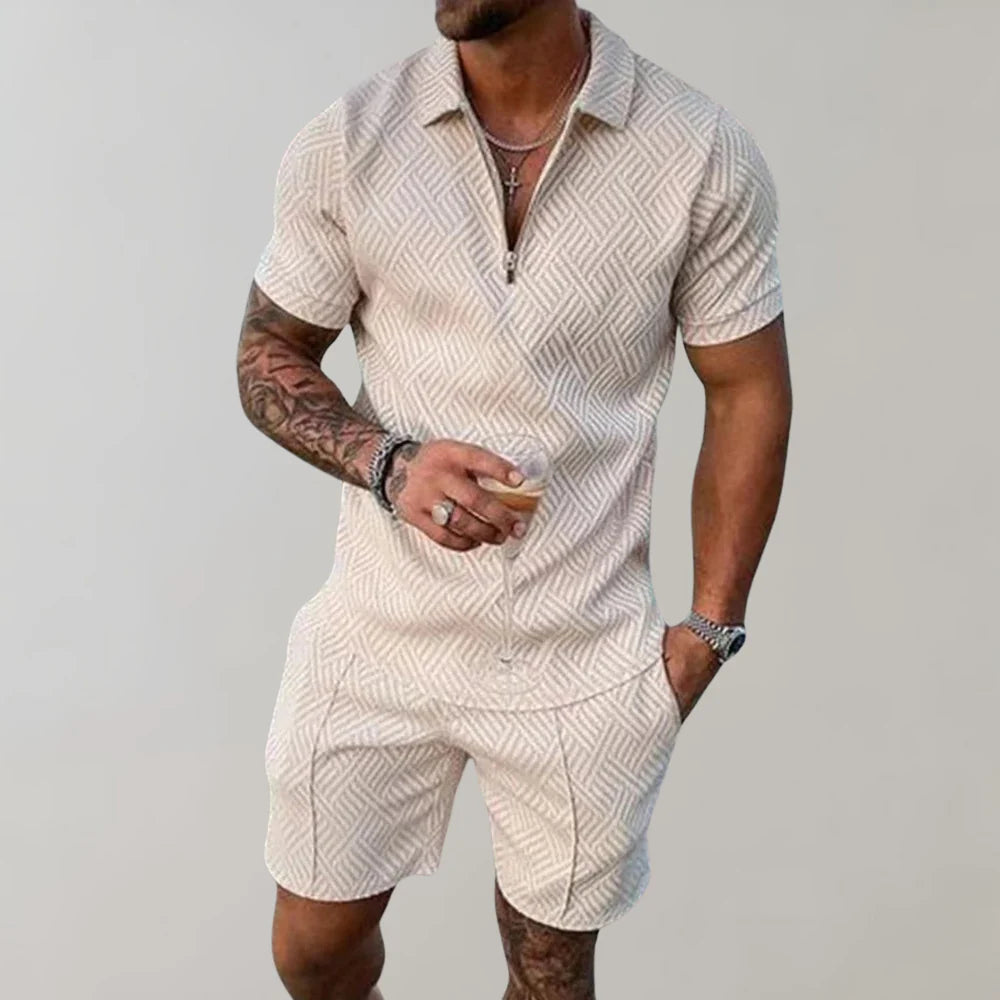 Men's casual summer two-piece set, perfect for lounging or relaxed outings, breathable shorts & shirt.
