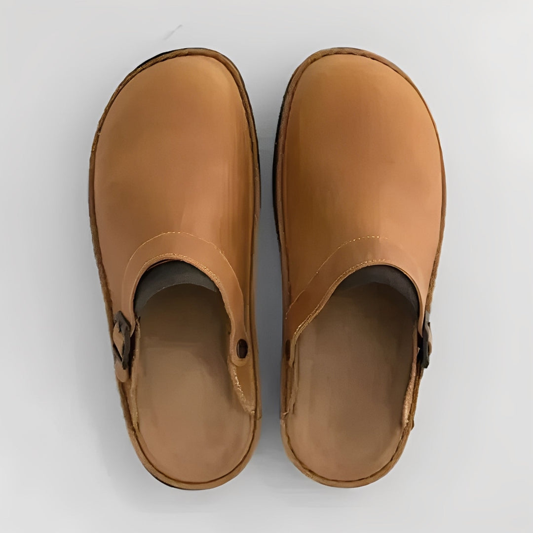 Casual men's comfort footwear, these indoor shoes provide excellent foot support for home use.