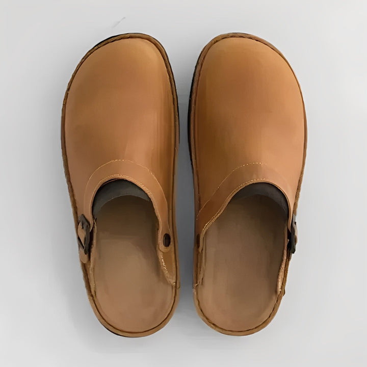 Casual men's comfort footwear, these indoor shoes provide excellent foot support for home use.