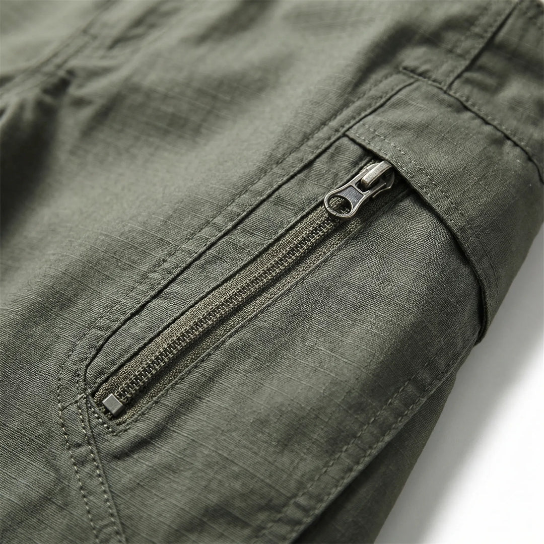 Comfortable men's stretch cargo pants, 9 pockets, durable and ideal for active outdoor pursuits.
