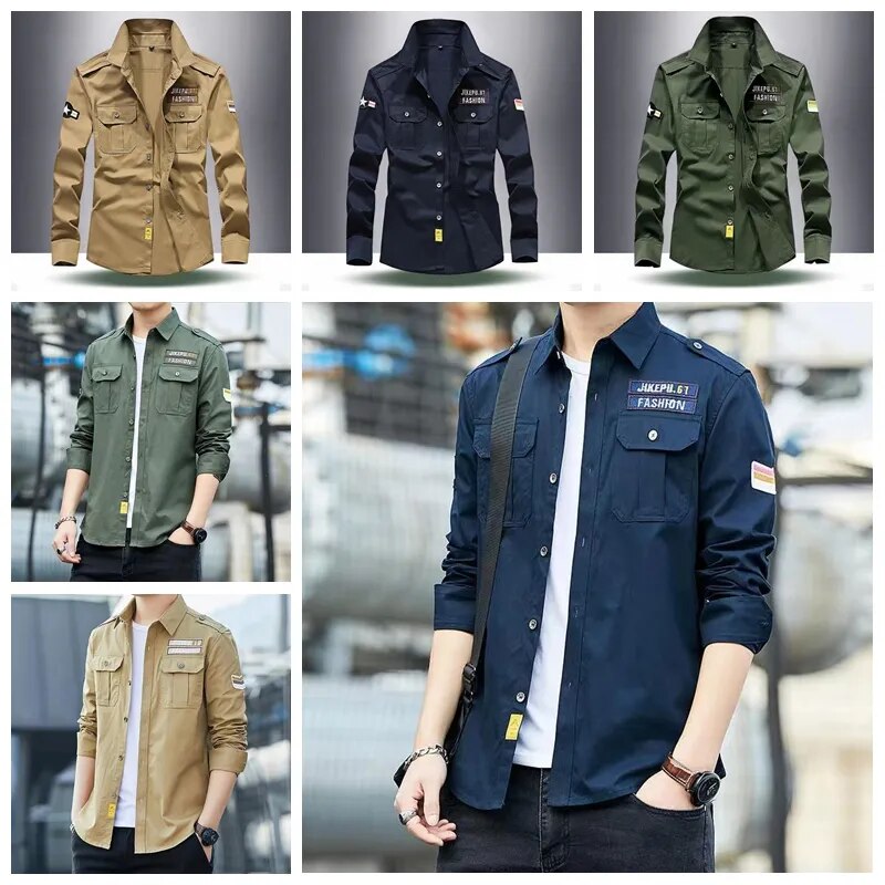 Military style men's long sleeve field shirt. Versatile for tactical or casual wear, with epaulettes & pockets.