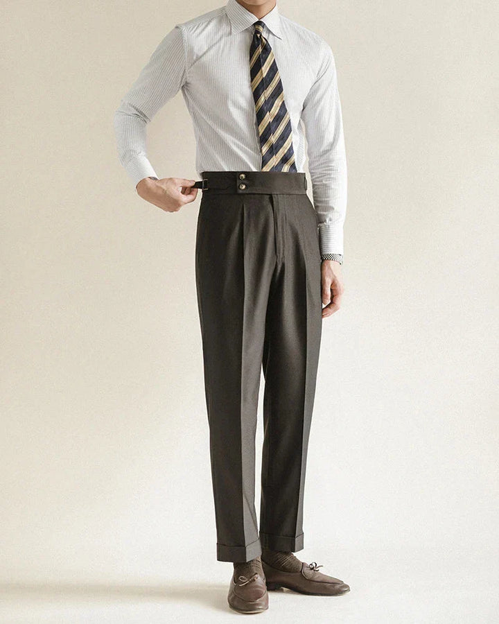 Men's tailored black classic business trousers, suitable for professional and formal business wear.