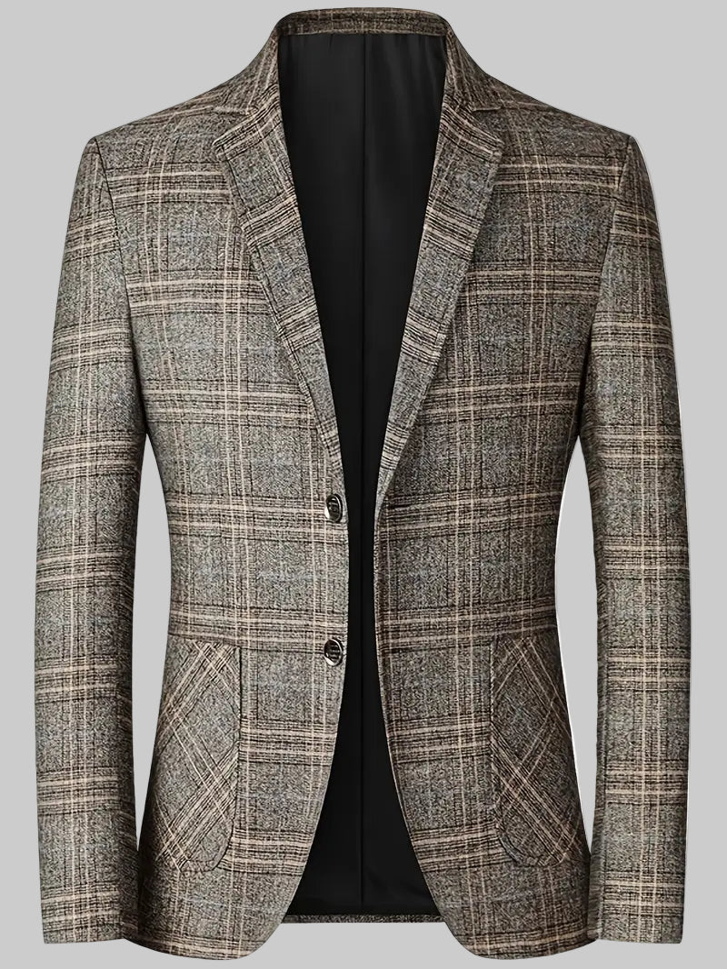 Classic men's checked blazer, ideal for versatile business wear & elegant formal occasions. Heritage style.