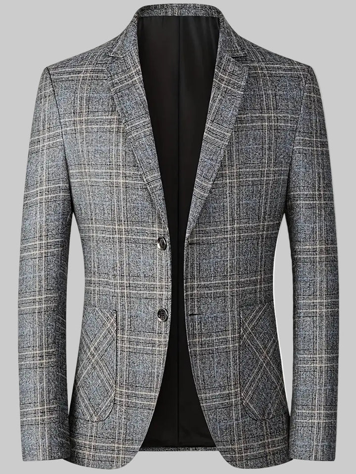 Smart men's tailored checked jacket, a versatile blazer for business, casual, or formal wear. Men's fashion.