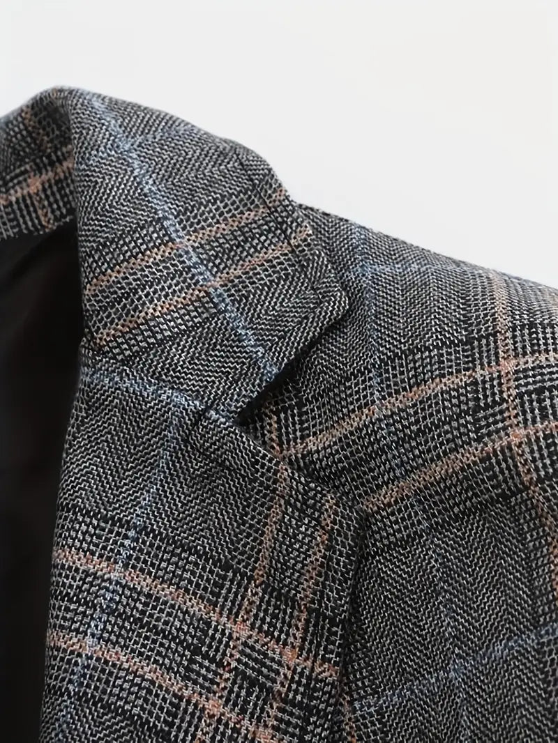 Men's checked blazer with tailored fit, smart jacket for business wear, formal events & sophisticated men's fashion.