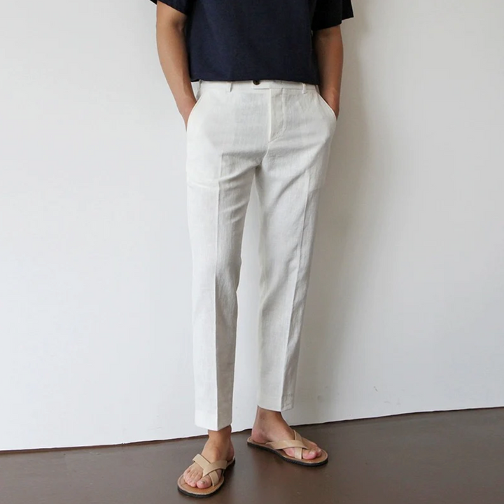 Men's tailored fit breathable summer trousers, ideal for smart casual wear. Lightweight & comfortable spring pants.