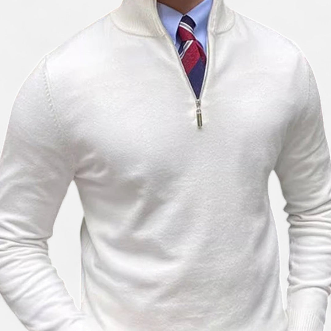 Men's tailored half-zip sweater in a versatile color, perfect for smart casual layering & everyday wear.