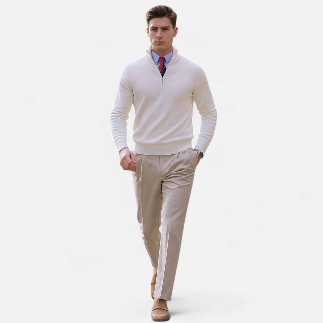 Warm & comfortable men's long sleeve half-zip sweater, great for layering during cold fall & winter days.