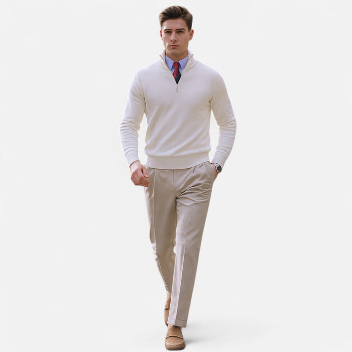 Warm & comfortable men's long sleeve half-zip sweater, great for layering during cold fall & winter days.