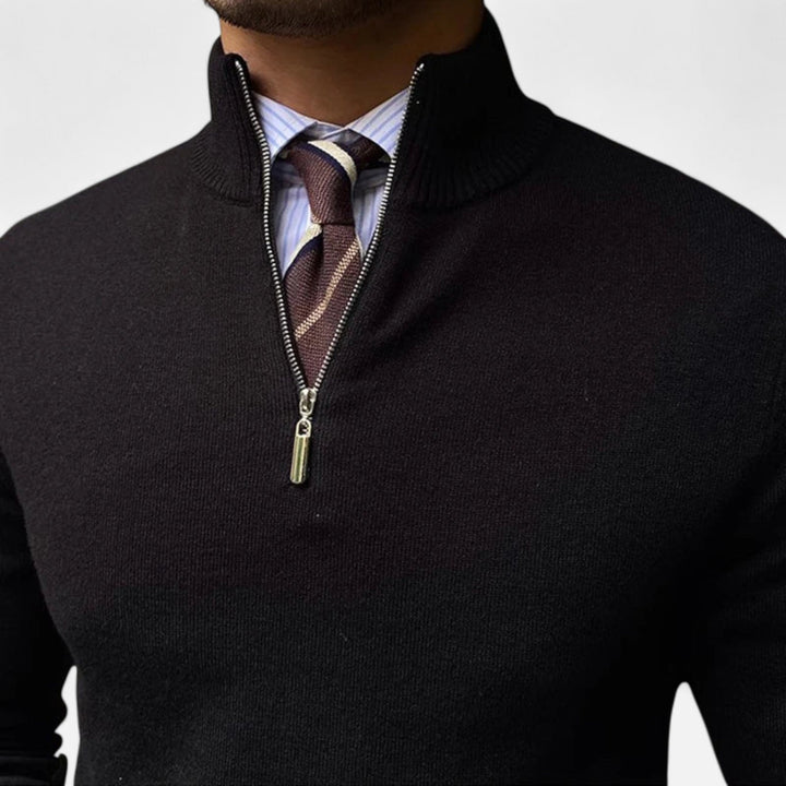 Versatile men's half-zip sweater with a tailored fit, a key piece for modern smart casual outfits.