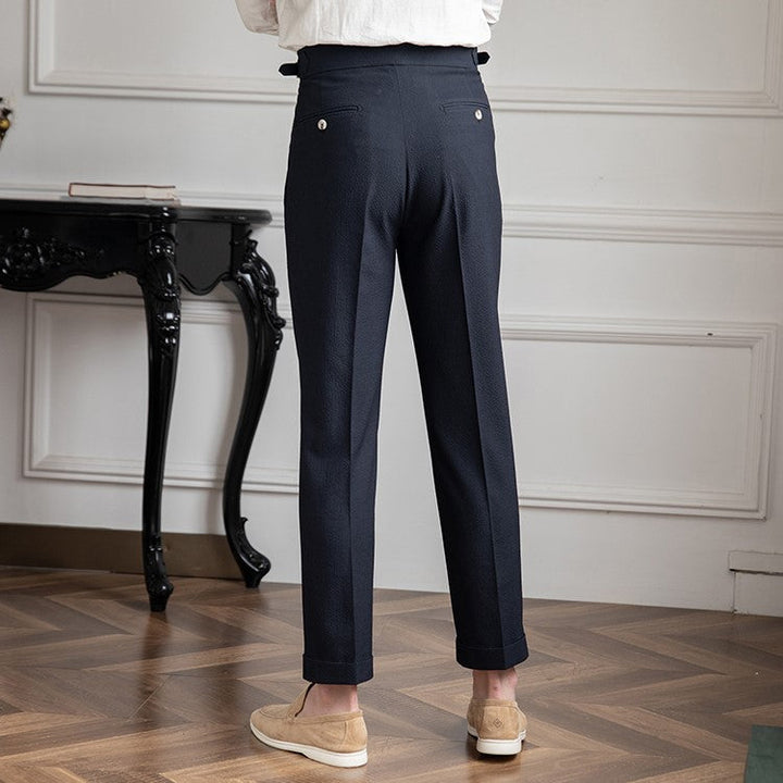 Smart casual men's pleated high-waist trousers; ideal for work, events, & modern fashion.