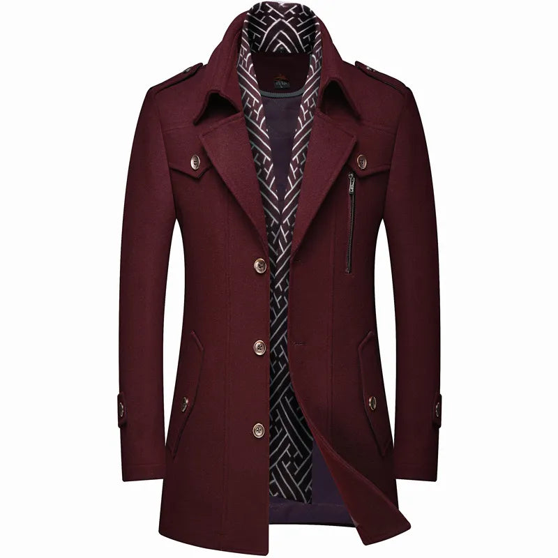 Versatile men's longline military trench coat, a tailored fit essential for both smart casual & business.