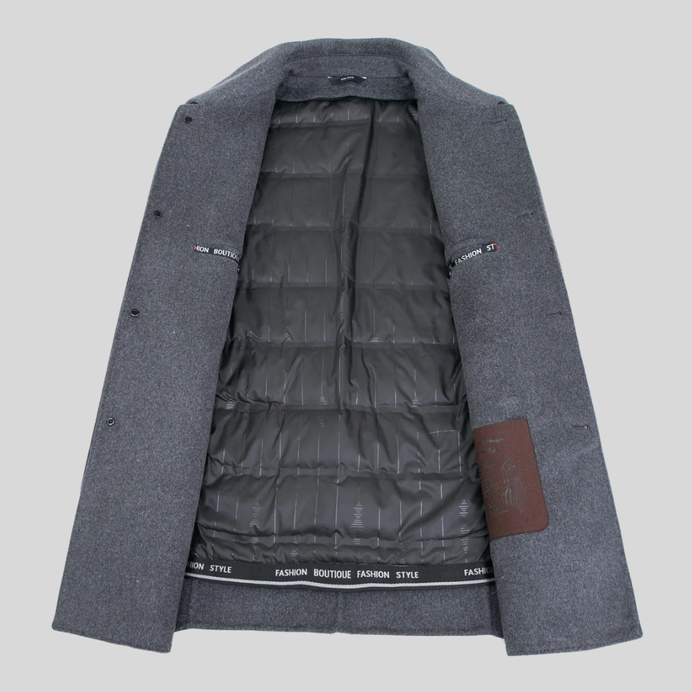 Timeless men's elegant overcoat, a smart casual and formal winter staple for cold weather.