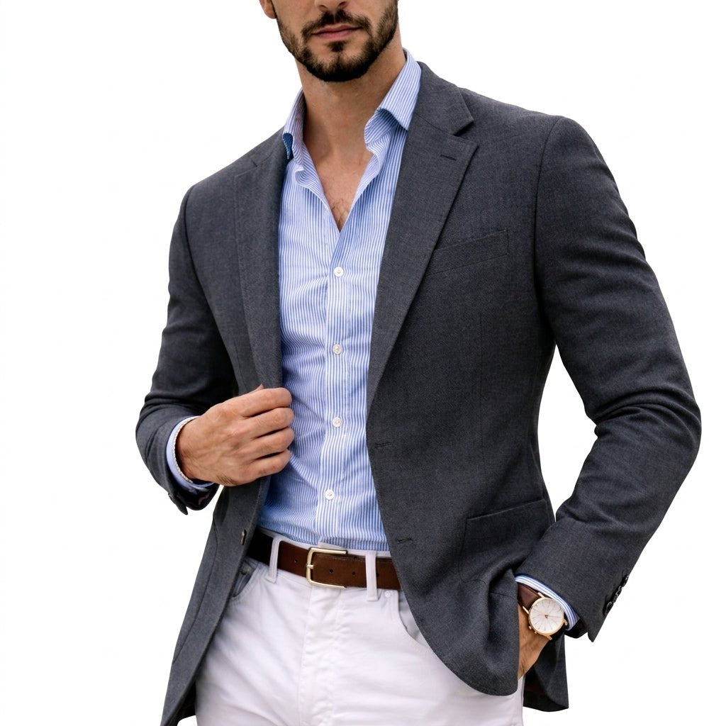 Versatile men's tailored blazer, ideal for business wear, formal events & refined style.