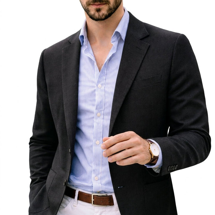 Sharp men's tailored suit blazer, ideal for business meetings, adding refined elegance to attire.