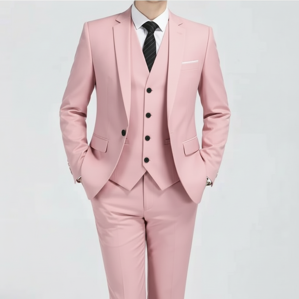 Sharp men's three-piece suit, including jacket, vest & trousers. Ideal formal wear for special occasions.