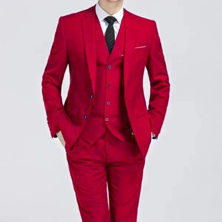 Expertly tailored men's three-piece suit, offering a sharp & sophisticated silhouette for all formal occasions.