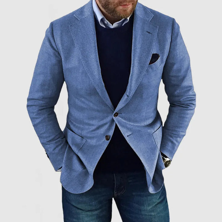 Men's tailored two-button blazer for smart casual events, classic style, sophisticated and versatile event wear.