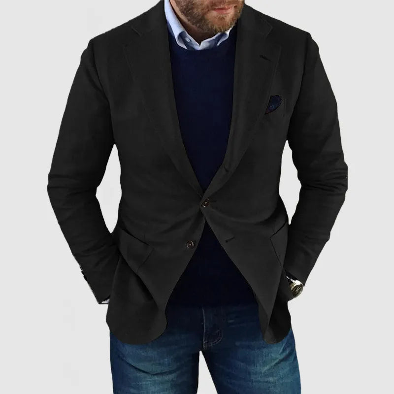 Versatile men's tailored jacket, two-button, ideal for smart casual, business, or formal events, classic design.