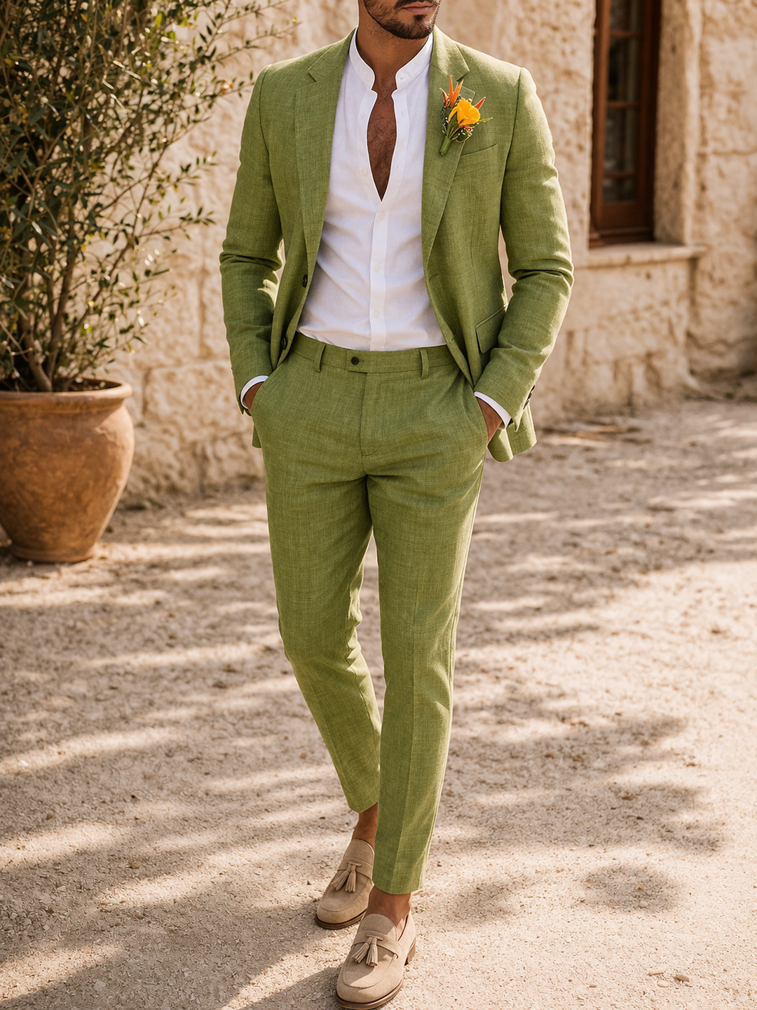 Men's tailored two-piece wedding suit, perfect for groom, events & formal wear. Slim fit & elegant design.