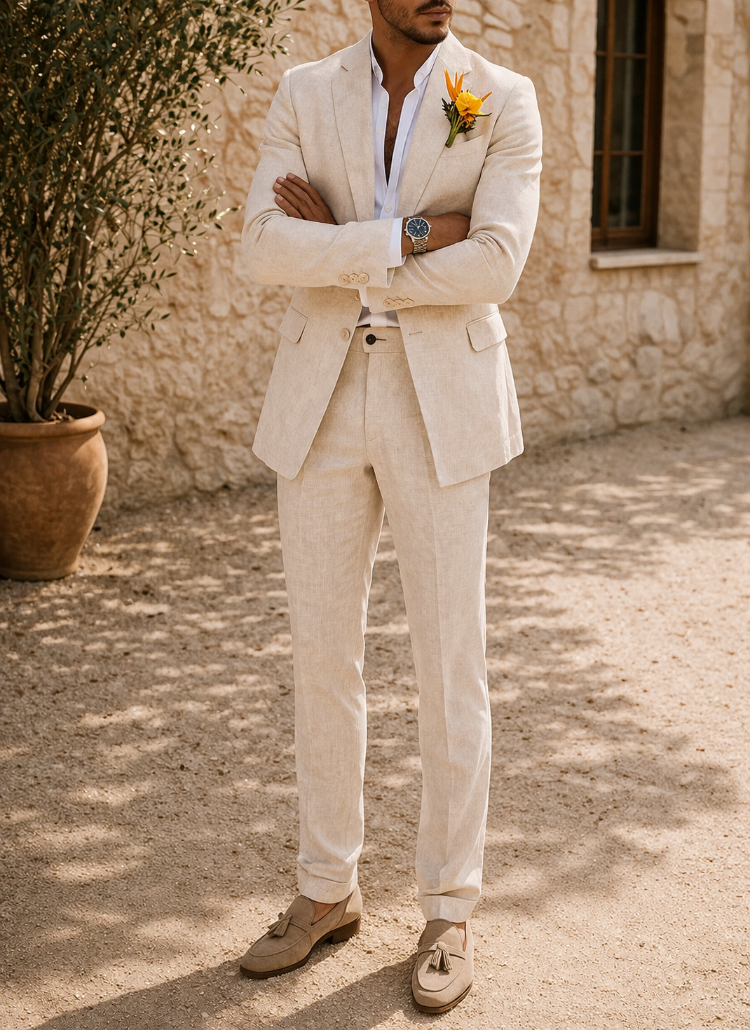 Sophisticated two-piece tailored men's suit for weddings & formal events. Stylish, comfortable & versatile.