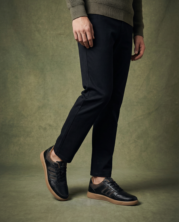 Brown men's leather trainers designed for everyday comfort & durable city wear