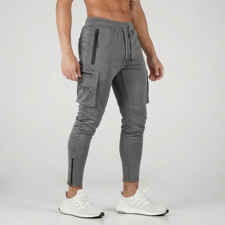 Men's fashion tapered joggers, comfort pants with secure zipper pockets and drawstring waist for active lifestyles.