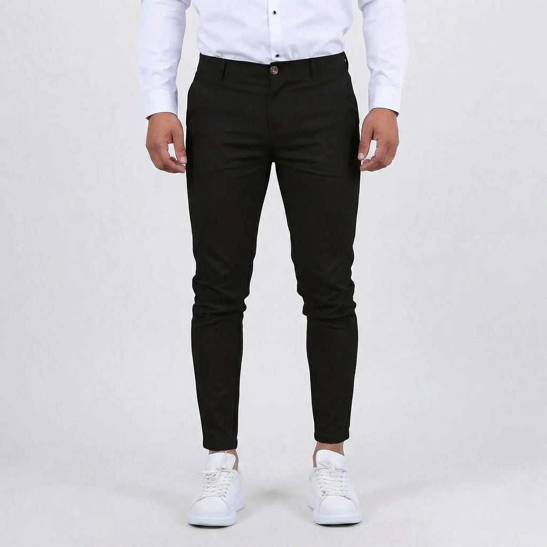 Versatile men's chino pants with a tapered slim fit, suitable for casual & office.