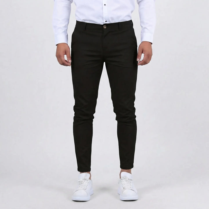 Versatile men's chino pants with a tapered slim fit, suitable for casual & office.