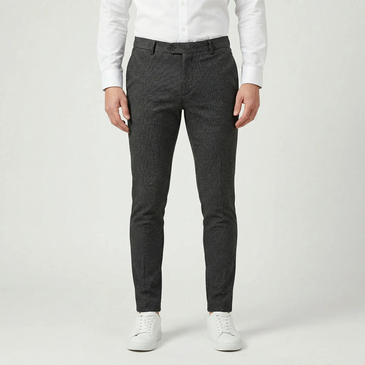 Stylish beige men's tapered slim fit chino pants, comfortable for all-day wear.