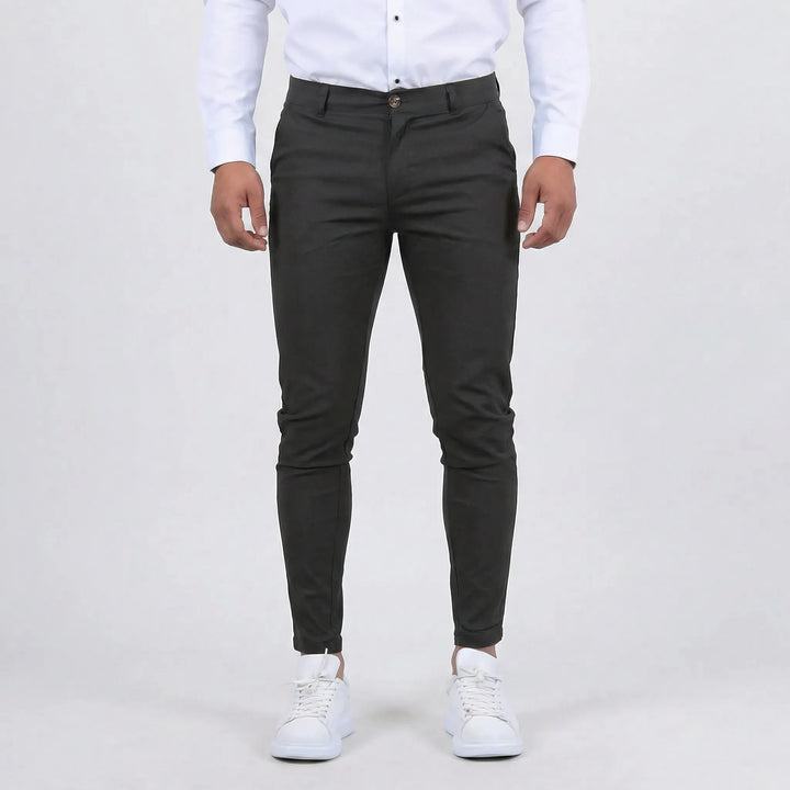 Gray tapered slim fit chino pants for men, a modern choice for casual & work.