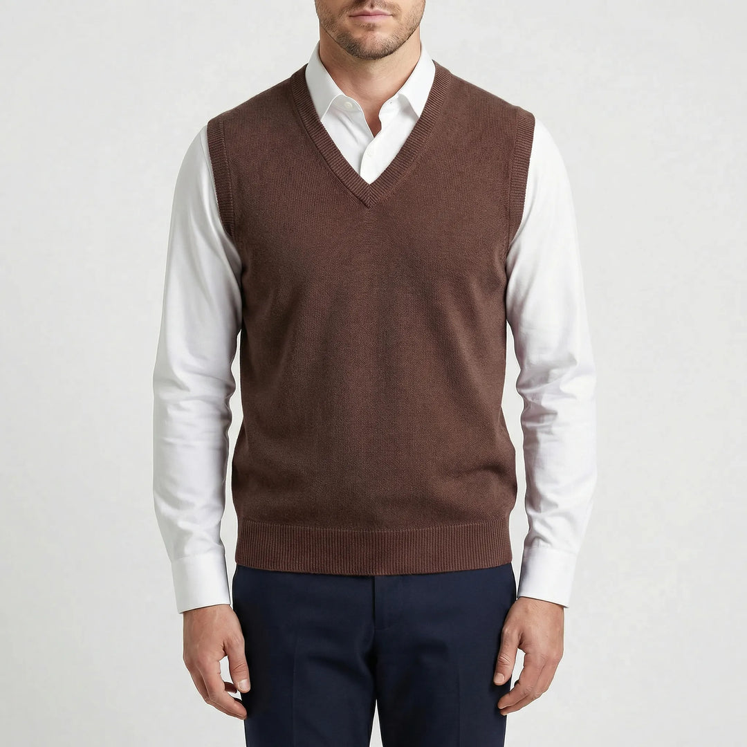 Men's Teo V-neck sleeveless vest for effortless style. A classic fit, versatile layering piece for modern menswear.